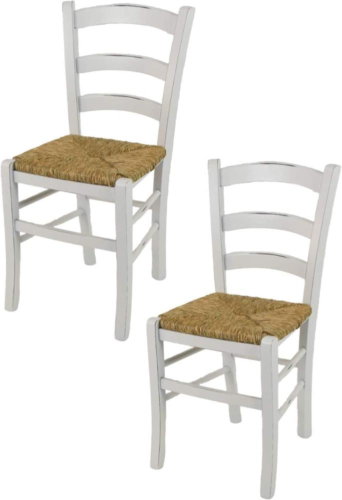 Tommychairs - 2er Set Stühle Venezia für Küche und Esszimmer, Robuste Struktur aus lackiertem Buchenholz im Shabby Chic Stil, handwerklich antik behandelt und Sitzfläche aus Stroh Bild 1