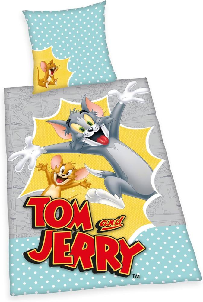 Linon Bettwäsche Tom & Jerry 135x200cm Baumwolle 2tlg. Wendebettwäsche Grau Bild 1