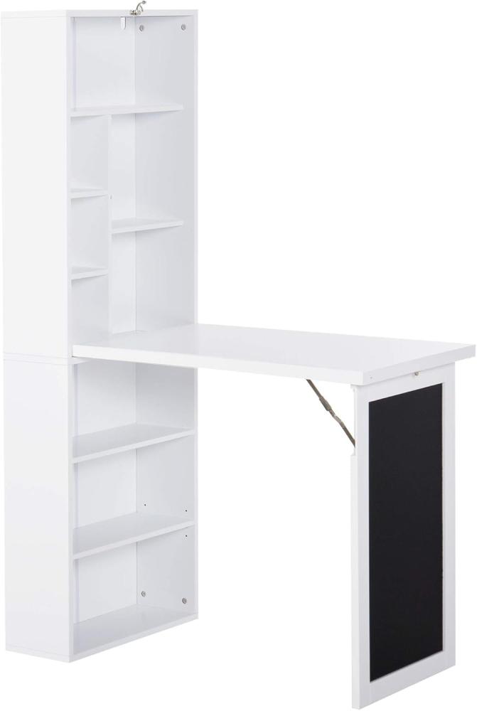 HOMCOM Schreibtisch Esstisch klappbar mit 6 Fächer Bücherregal mit 3 Regale Computertisch Bürotisch E1 Spanplatte Metallrahmen Weiß 98 x 51 x 153 cm Bild 1