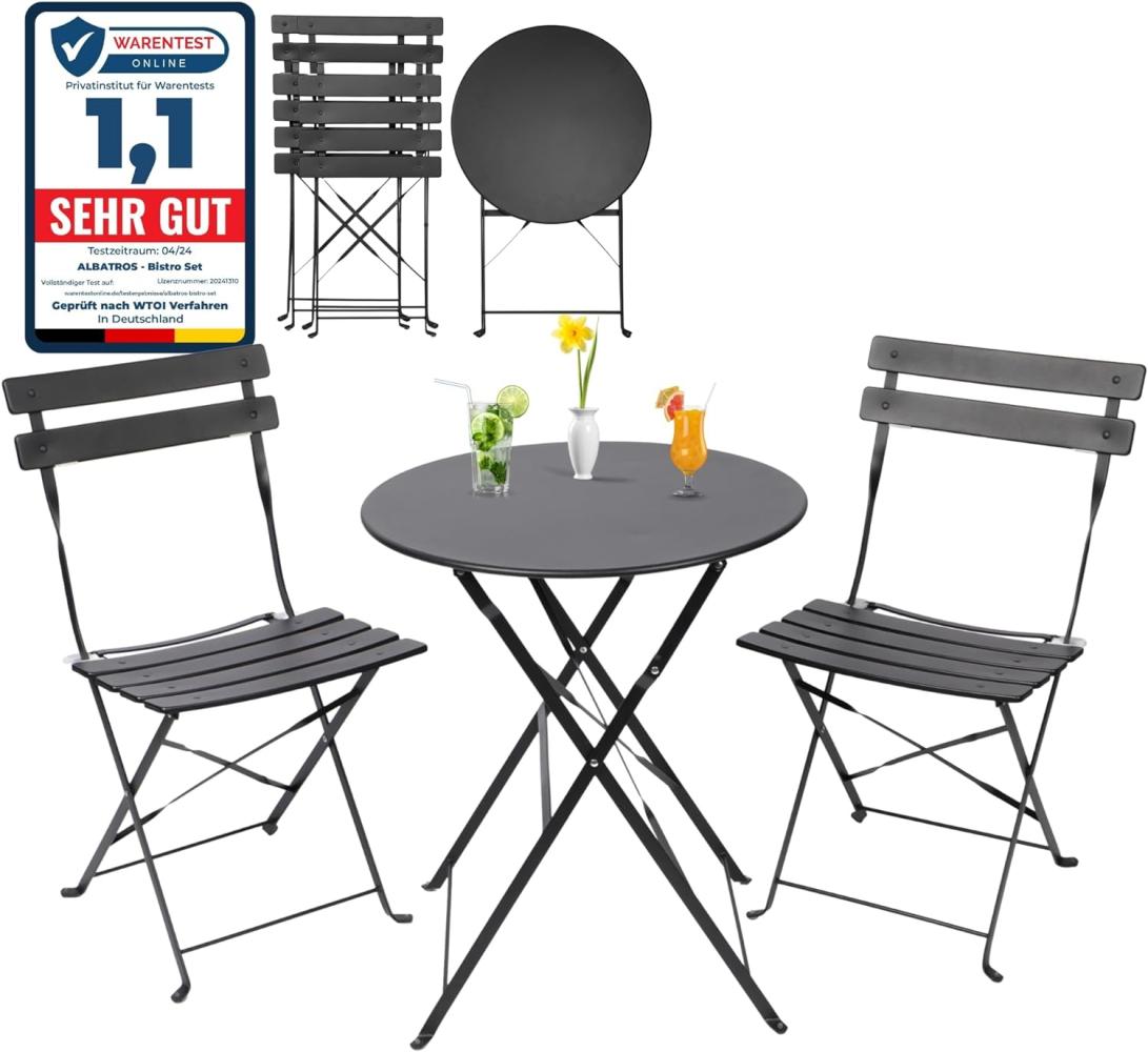 Albatros Bistroset 3-teilig Schwarz – Bistrotisch mit 2 Stühlen – klappbare Stühle und Tisch aus robustem Metall – optimal als Balkonmöbel Set oder Gartenmöbel in modernem Design Bild 1