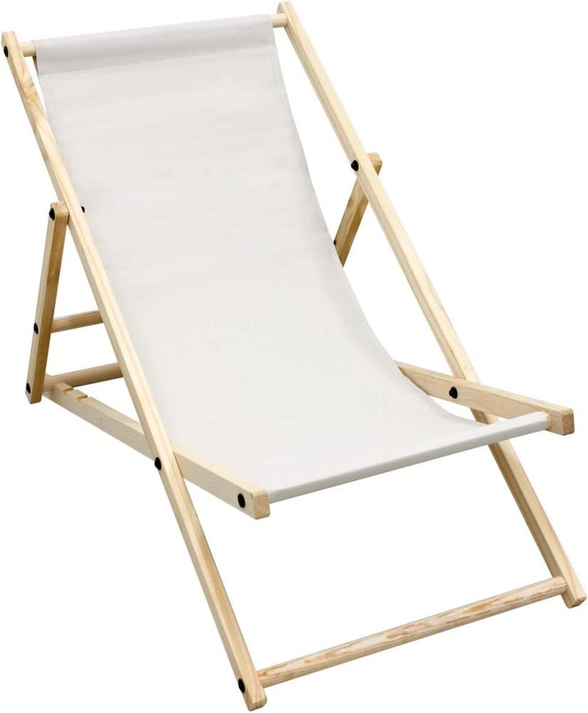 Liegestuhl klappbar aus Holz 3 Liegepositionen bis 120 kg Beige Bild 1