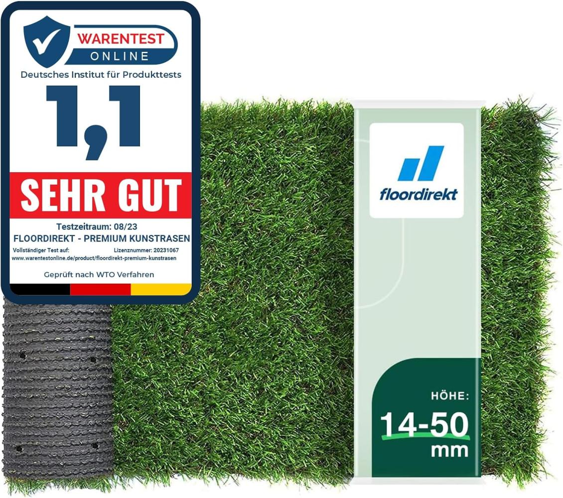 Floordirekt Premium Kunstrasen - Rasenteppich - Rollrasen - Kunststoffrasen - Garten-Rasen - Rasen für Balkon, Terrasse & Garten (Vita (Höhe: 40mm) 100x600 cm Bild 1