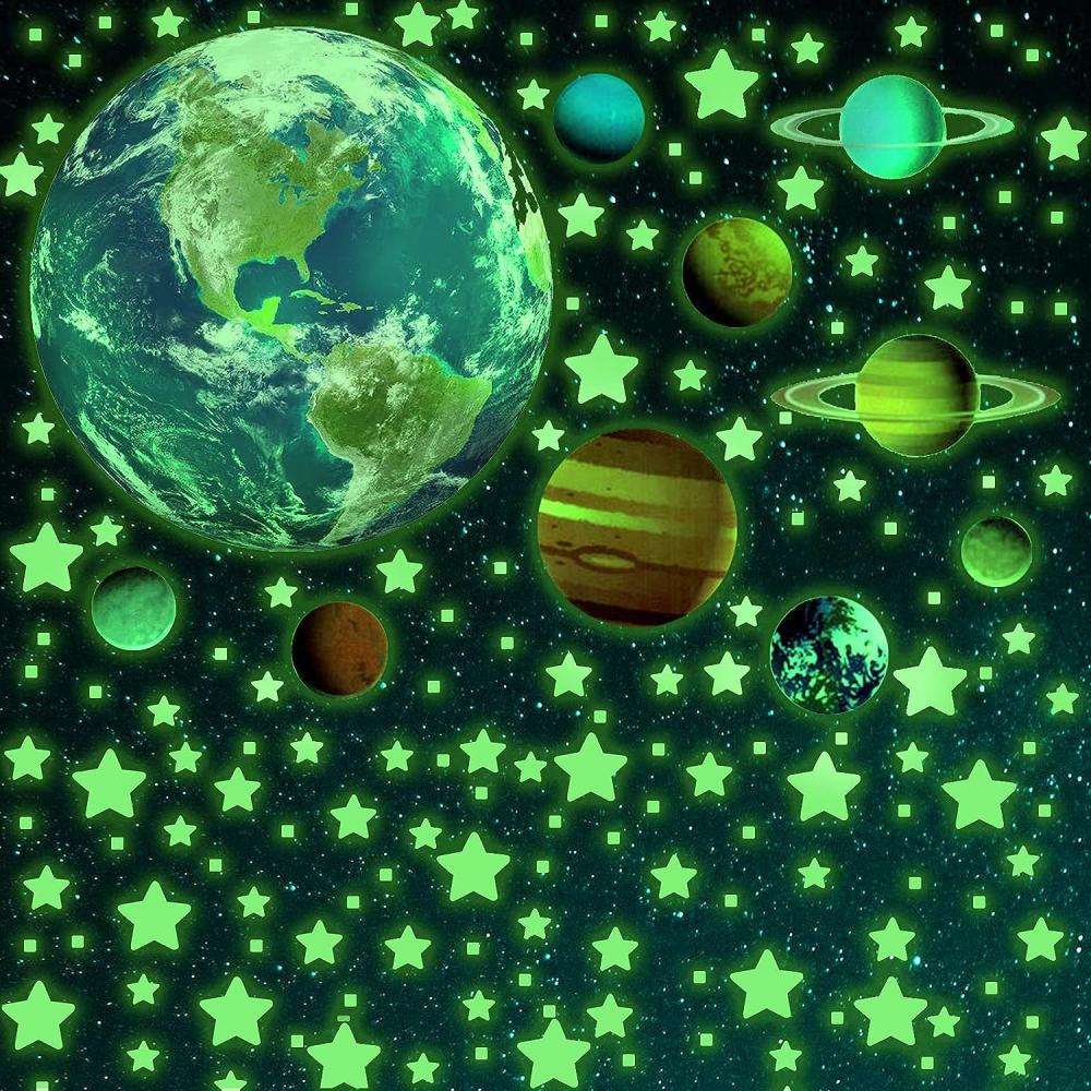 470 Stück Leuchtaufkleber Wandaufkleber mit Sonnensystem & 9 Planeten,Wandsticker für Kinderzimmer & Selbstklebende Leuchtsterne & Leuchtpunkt für Sternenhimmel,Fluoreszierend Leuchtsticker Wandtattoo Bild 1