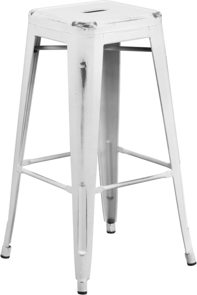 Flash Furniture Metall-Barhocker, bunt, Kunststoff, Eisen, Distressed White, 4er-Packung Bild 1