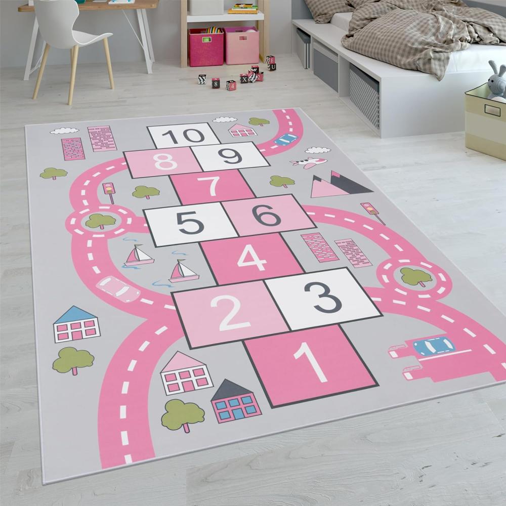 Paco Home Kinderteppich Teppich Kinderzimmer Spielteppich Junge Mädchen Modern rutschfest, Grösse:100x200 cm, Farbe:Pink 2 Bild 1