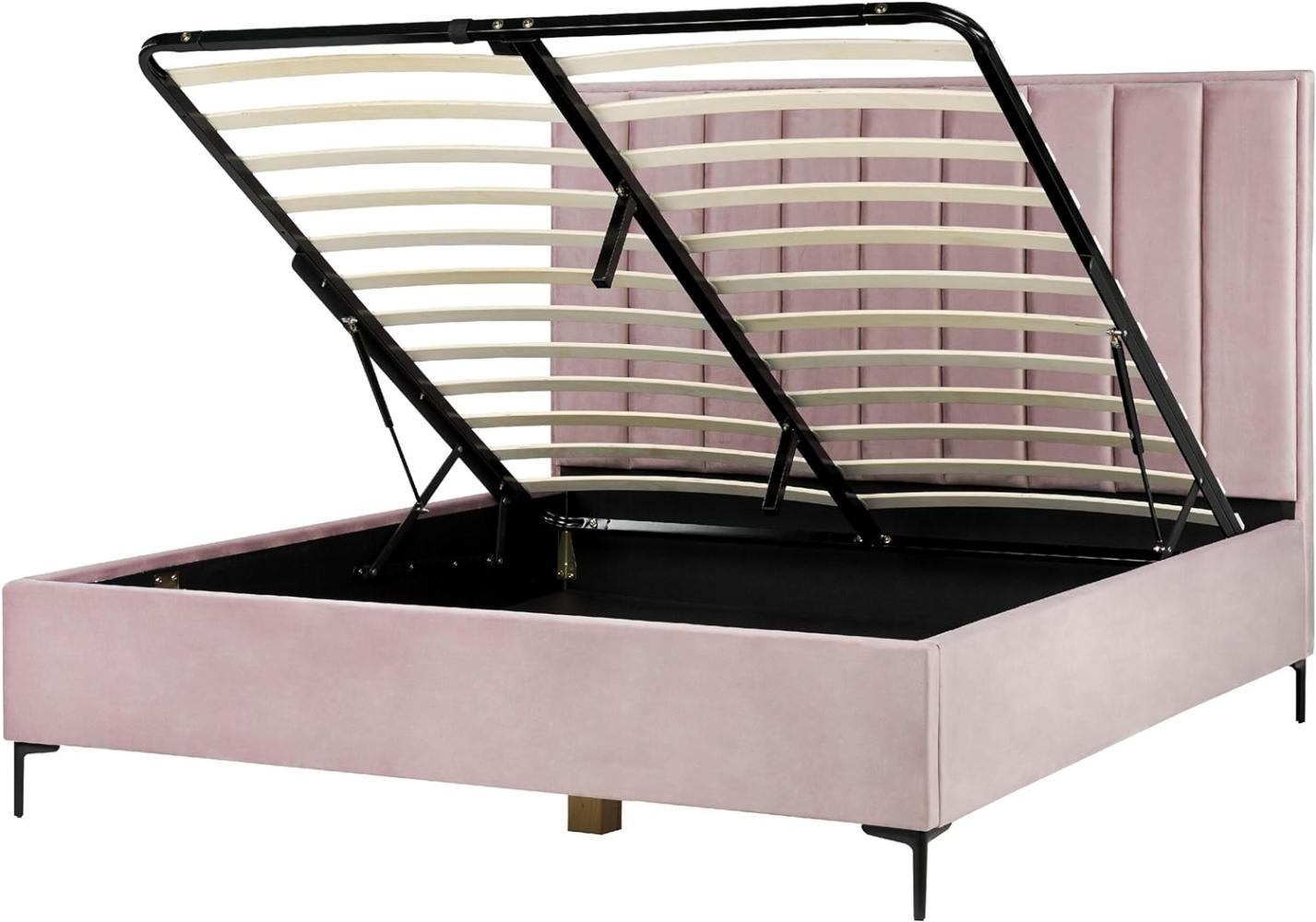Polsterbett Samtstoff rosa mit Bettkasten hochklappbar 180 x 200 cm SEZANNE Bild 1