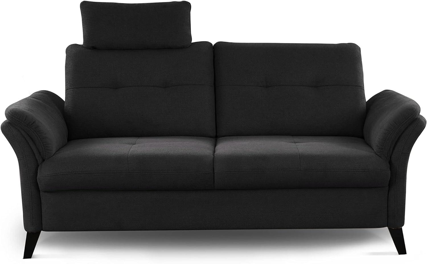 CAVADORE 3er Sofa Grönland / Skandinavische 3-Sitzer-Couch mit Federkern, Sitztiefenverstellung + Kopfstütze / 193 x 90 x 102 / Flachgewebe, Schwarz Bild 1