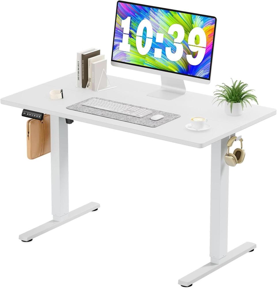 DUMOS Schreibtisch Höhenverstellbar, Ergonomic Elektrischer Schreibtische 100 X 60 cm, Standing Desk, Height Adjustable Tisch, Office Desk Geeignet für Büros, Wohnungen und andere Umgebungen (Weiß) Bild 1