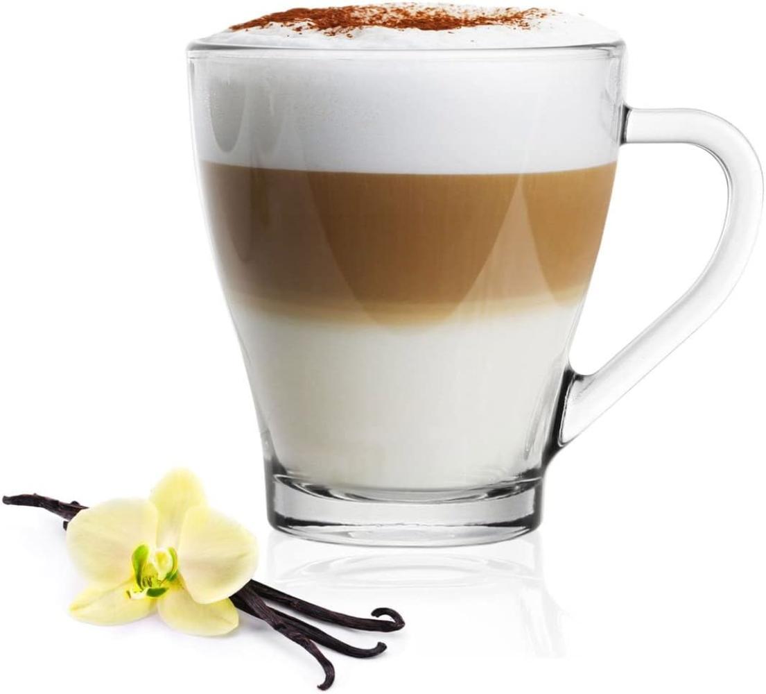 6 Cappuccino-Gläser 250ml mit Henkel und 6 Edelstahl-Löffeln, Kaffee-/ Teegläser Bild 1