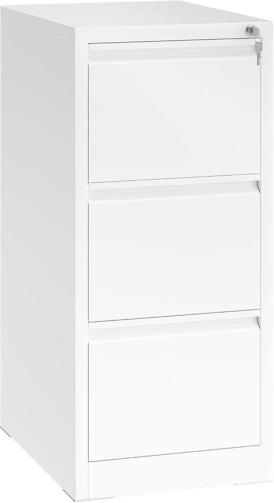 YITAHOME Aktenschrank mit 3 Abschließbaren Schubladen, Kippsicherer Rollender Aktenschrank mit Rädern für das Büro zu Hause, Unter-Pult-Aktenschränke, weiß, 62 x 46 x 103cm Bild 1