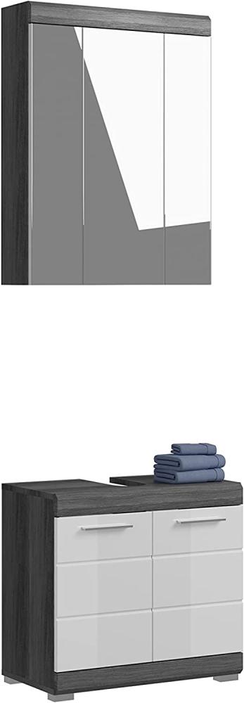 'Scout' 2-teiliges Badmöbel Set in weiß Hochglanz/Rauchsilber grau, 60 cm Bild 1