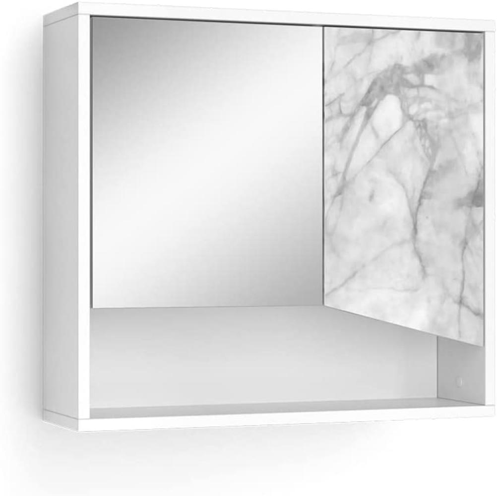 Vicco Spiegelschrank Badschrank Badezimmermöbel Irida Weiß Marmor-Optik modern 60x55 Badezimmer Schrank Badspiegel Badmöbel Schanktür Schrankfach Ablage Aufbewahrung Bild 1