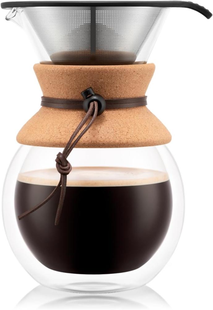 Bodum 11682-109 Double Wall Pour Over Kaffeemaschine mit Korkgriff, für 8 Tassen, Glas, Doppelwandiger Kork, 34 Ounce Bild 1