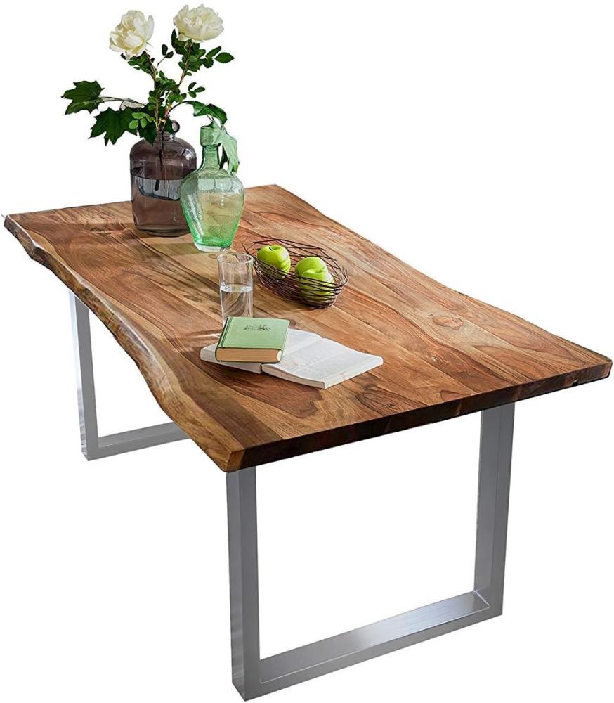 SAM Baumkantentisch 120x80 cm Quarto, nussbaumfarbig, Esszimmertisch aus Akazie, Holz-Tisch mit Silber lackierten Beinen Bild 1
