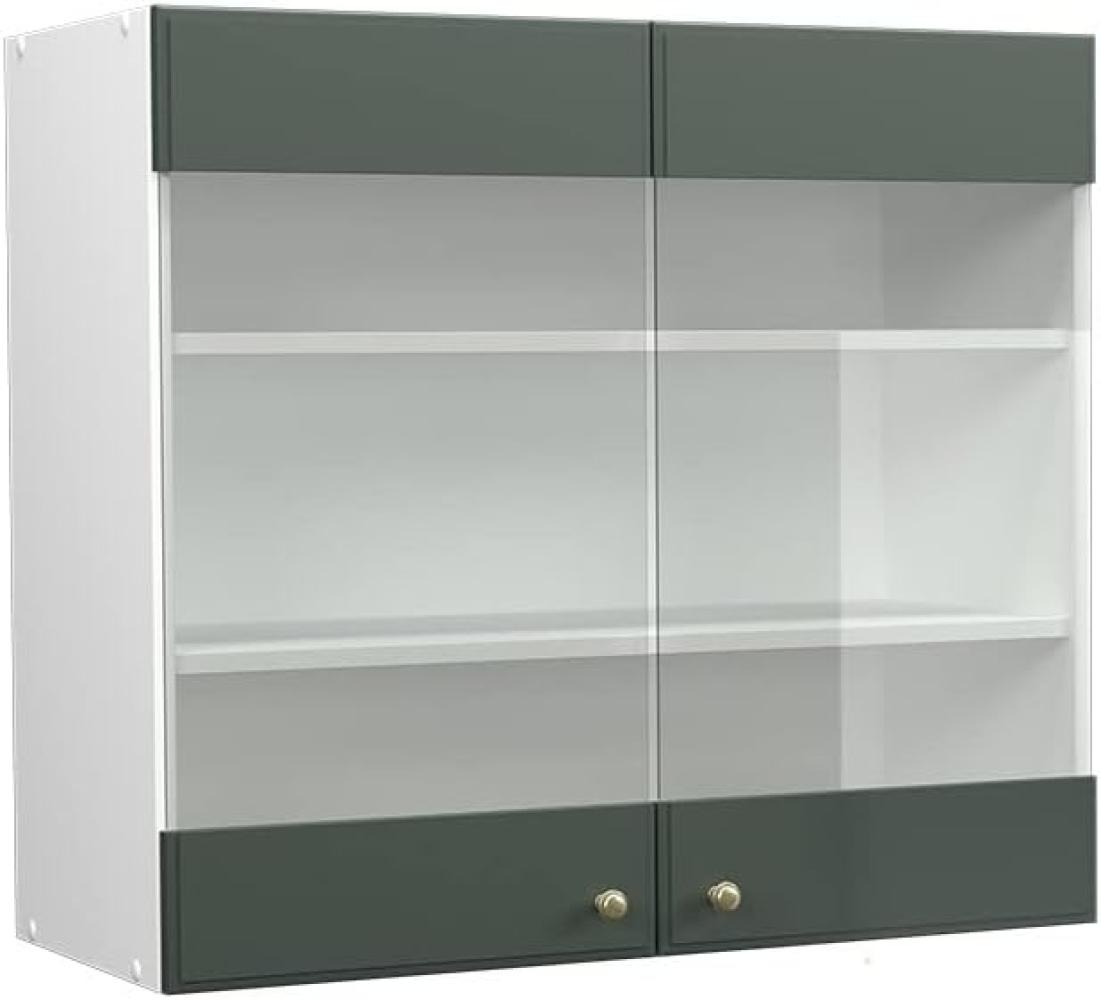 Vicco Küchenschrank Glas Fame-Line, Grün-Gold Landhaus/Weiß, 80 cm Bild 1