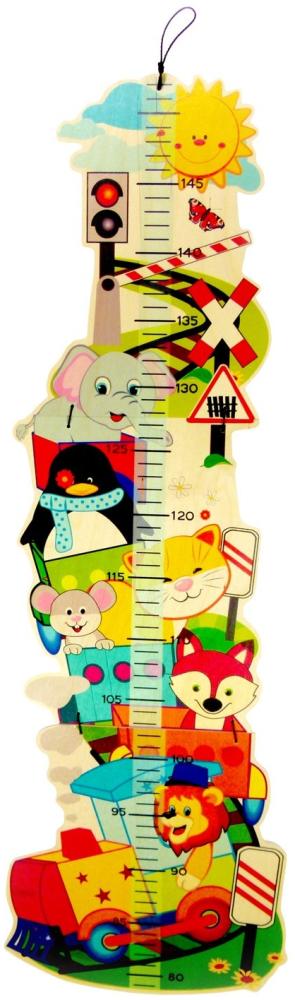 Hess Holzspielzeug 14630 - Messlatte aus Holz für Kinder, Serie Eisenbahn, handgefertigt, klappbar, geeignet für eine Körpergröße von ca. 80 bis 150 cm Bild 1