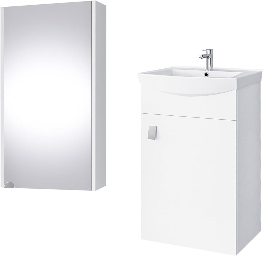 Planetmöbel Badmöbel Set aus Waschtisch + Waschbecken + Spiegelschrank, Gäste Bad WC, Farbe Weiß Bild 1