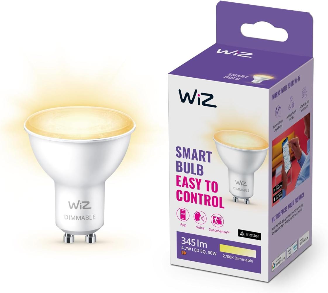 WiZ Warm White LED Spot, GU10, dimmbar, 50W, smarte Steuerung per App/Stimme über WLAN Bild 1