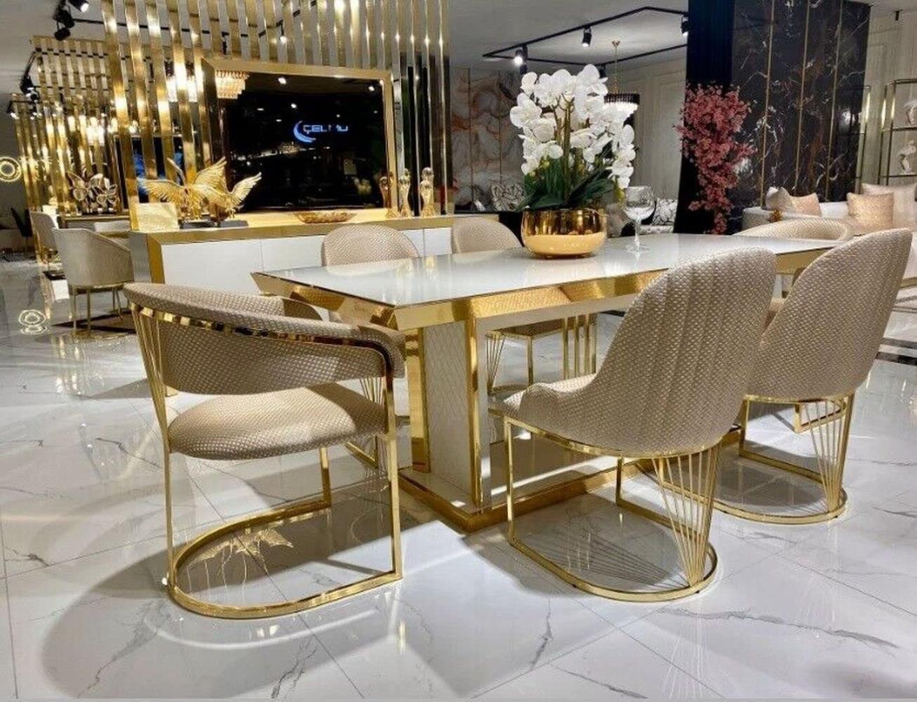 Luxus Tisch Weiß Edelstahl Tische Esstische Esstisch Italienisches Design Gold Bild 1