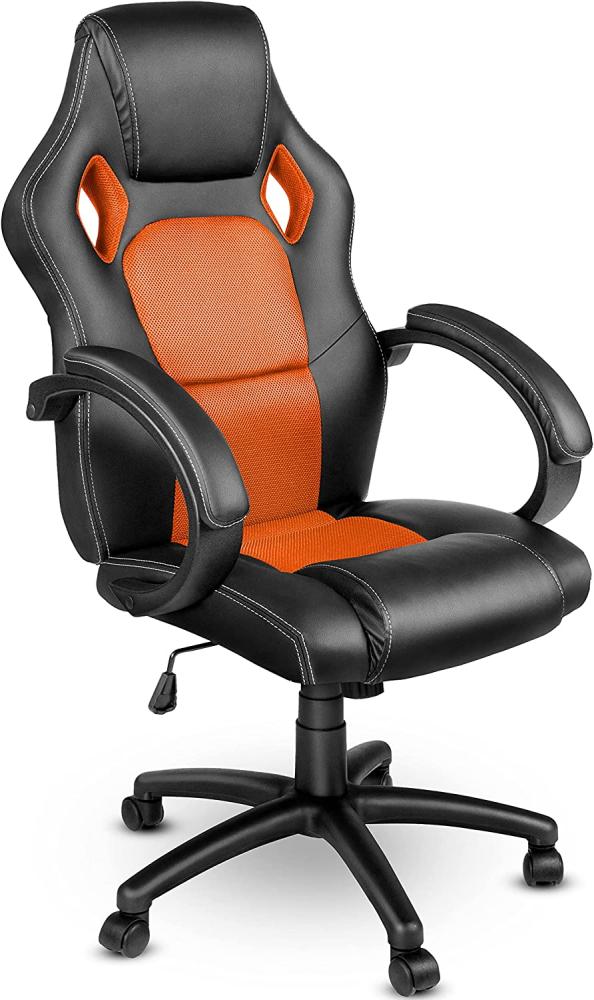 Tresko Racing Chefsessel Bürostuhl Drehstuhl Schalensitz Bürosessel Schreibtischstuhl schwarz/orange Bild 1