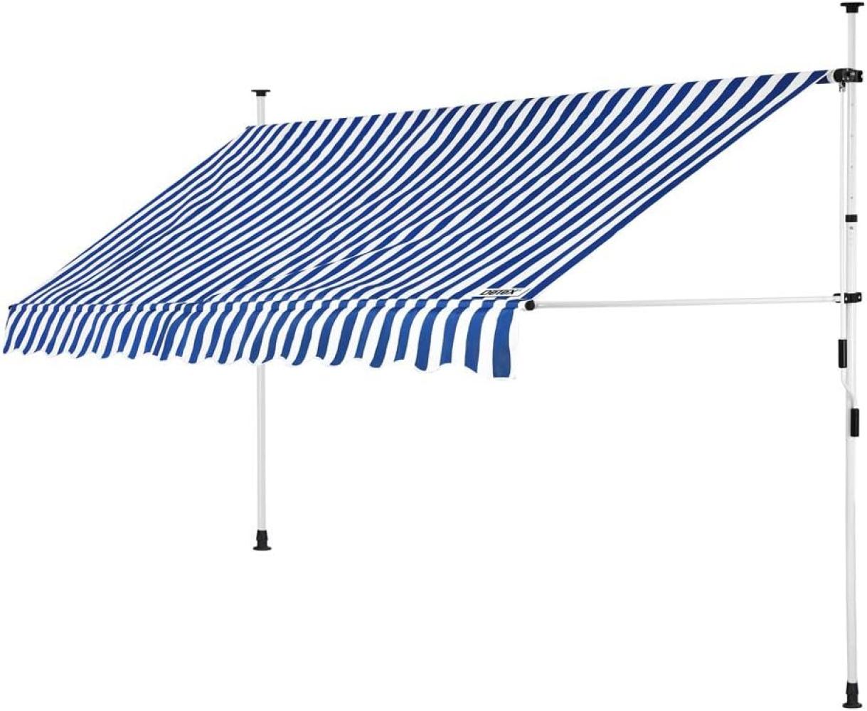 Detex Markise Balkonmarkise Klemmmarkise 150 - 400cm Sonnenmarkise UV- und witterungsbeständig Blau, Weiß, 200cm höhenverstellbar Bild 1