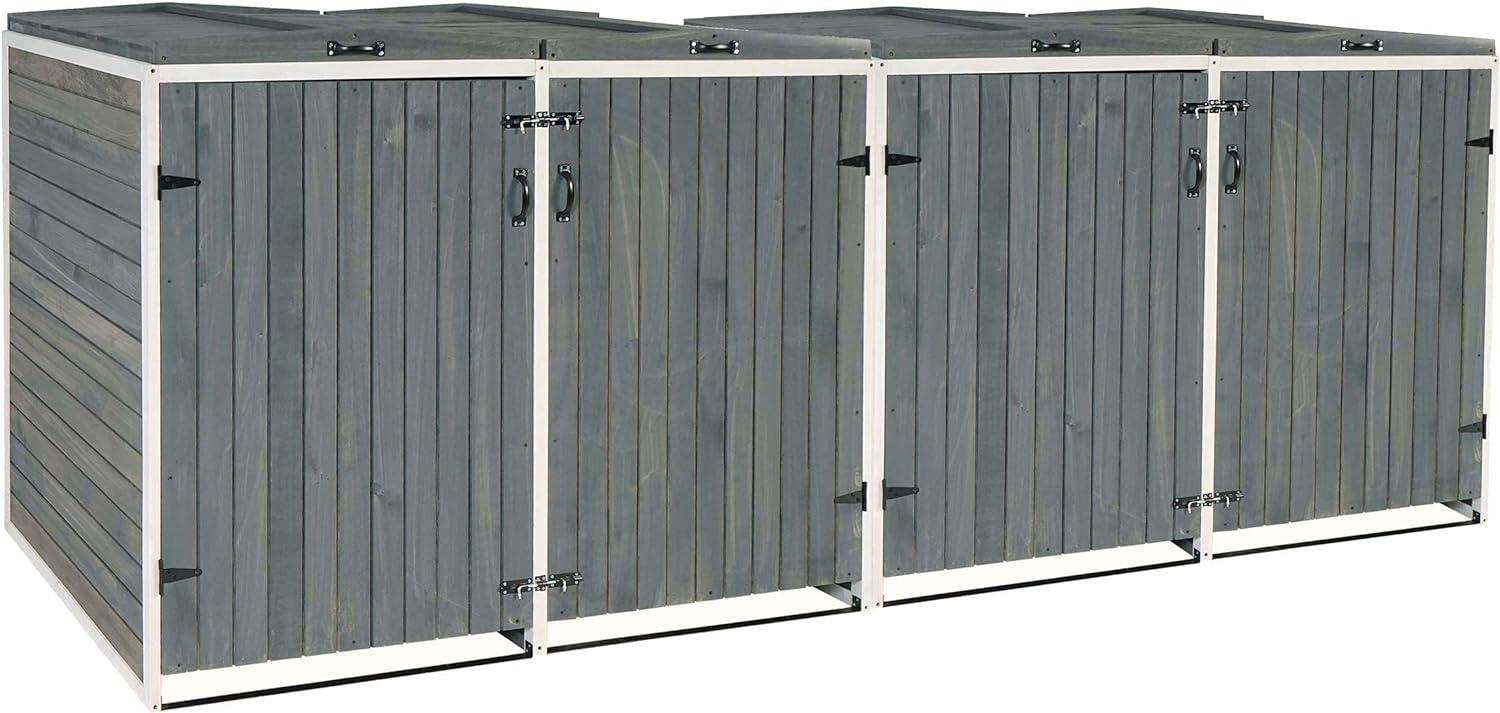 XL 4er-/8er-Mülltonnenverkleidung HWC-H74, Mülltonnenbox, erweiterbar 126x316x98cm Holz MVG ~ grau-weiß Bild 1