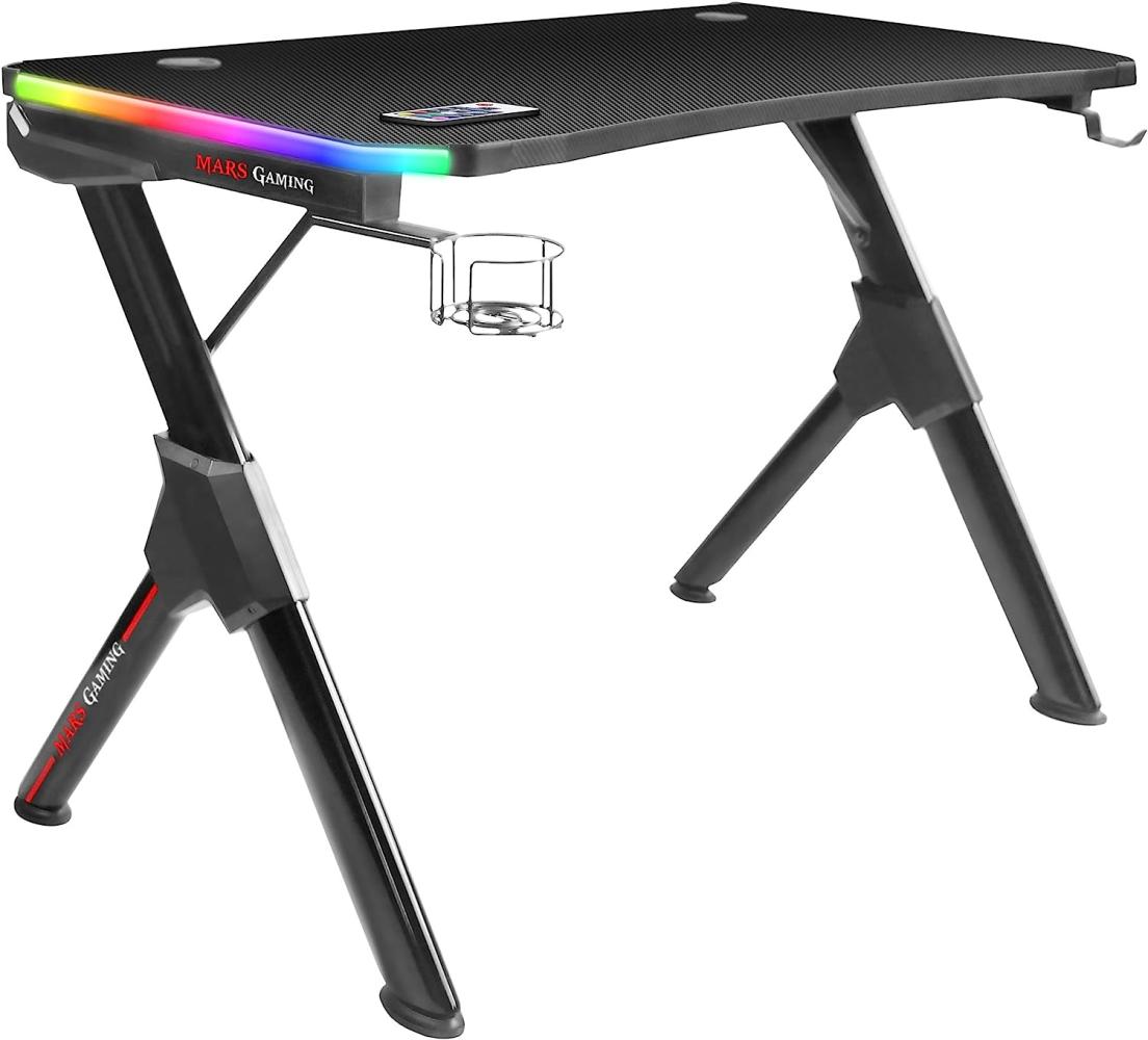 Mars Gaming MGDRGB, RGB Gaming Tisch, Headset + Flaschenständer, 110x60cm, Schwarz Bild 1
