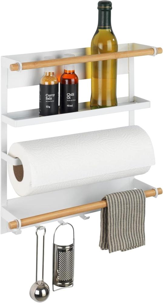 MAGNA Multifunktions-Küchenregal mit Papierhandtuchhalter und Haken, Montage ohne Bohren, weiß, WENKO Bild 1