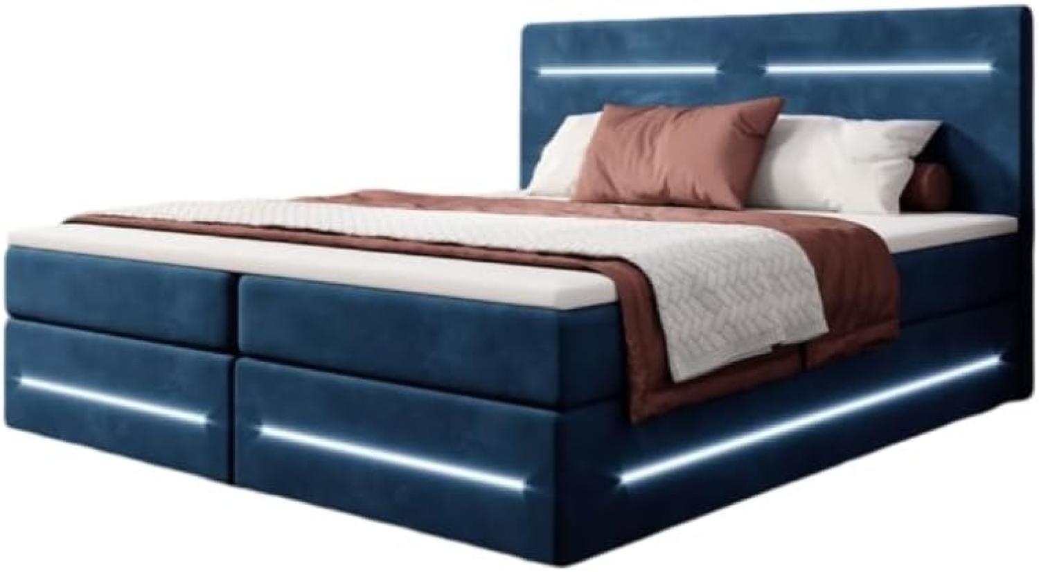 Boxspringbett Lara mit Stauraum und LED (Samt) 160x200 Blau H3 Bild 1