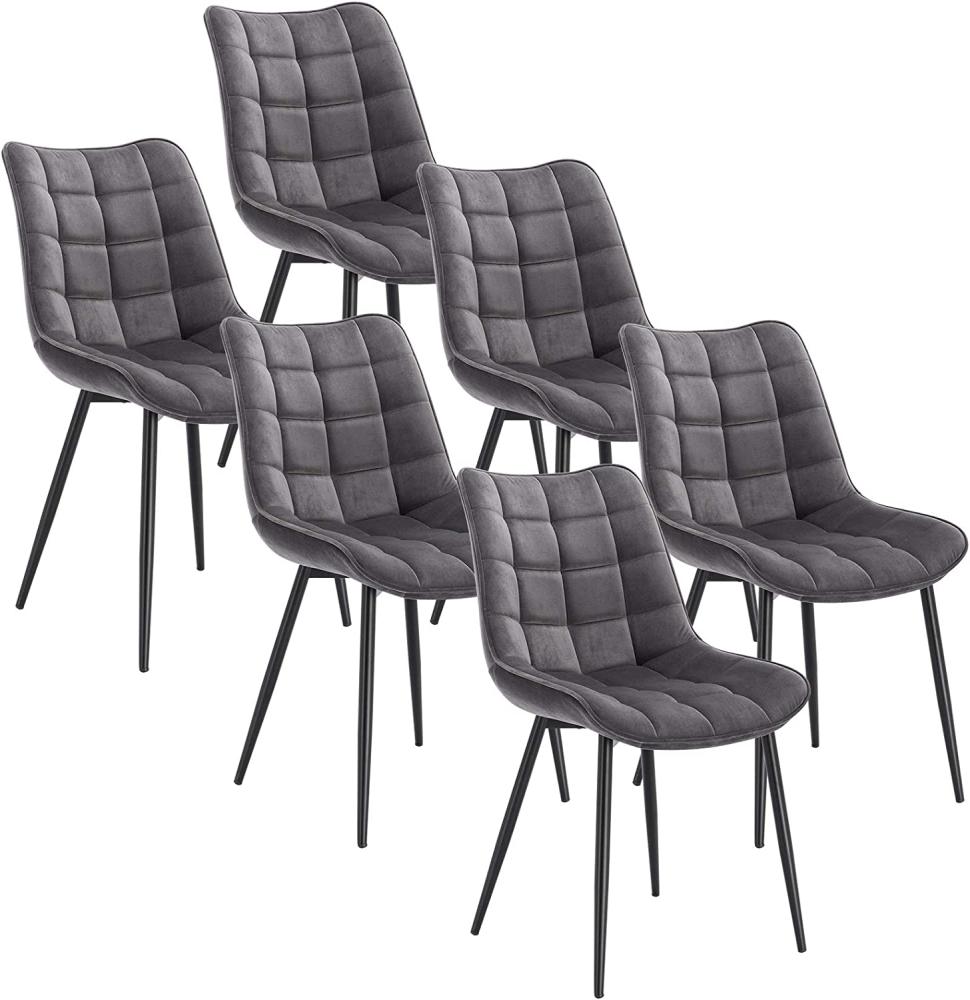 WOLTU 6 x Esszimmerstühle 6er Set Esszimmerstuhl Küchenstuhl Polsterstuhl Design Stuhl mit Rückenlehne, mit Sitzfläche aus Samt, Gestell aus Metall, Dunkelgrau, BH142dgr-6 Bild 1