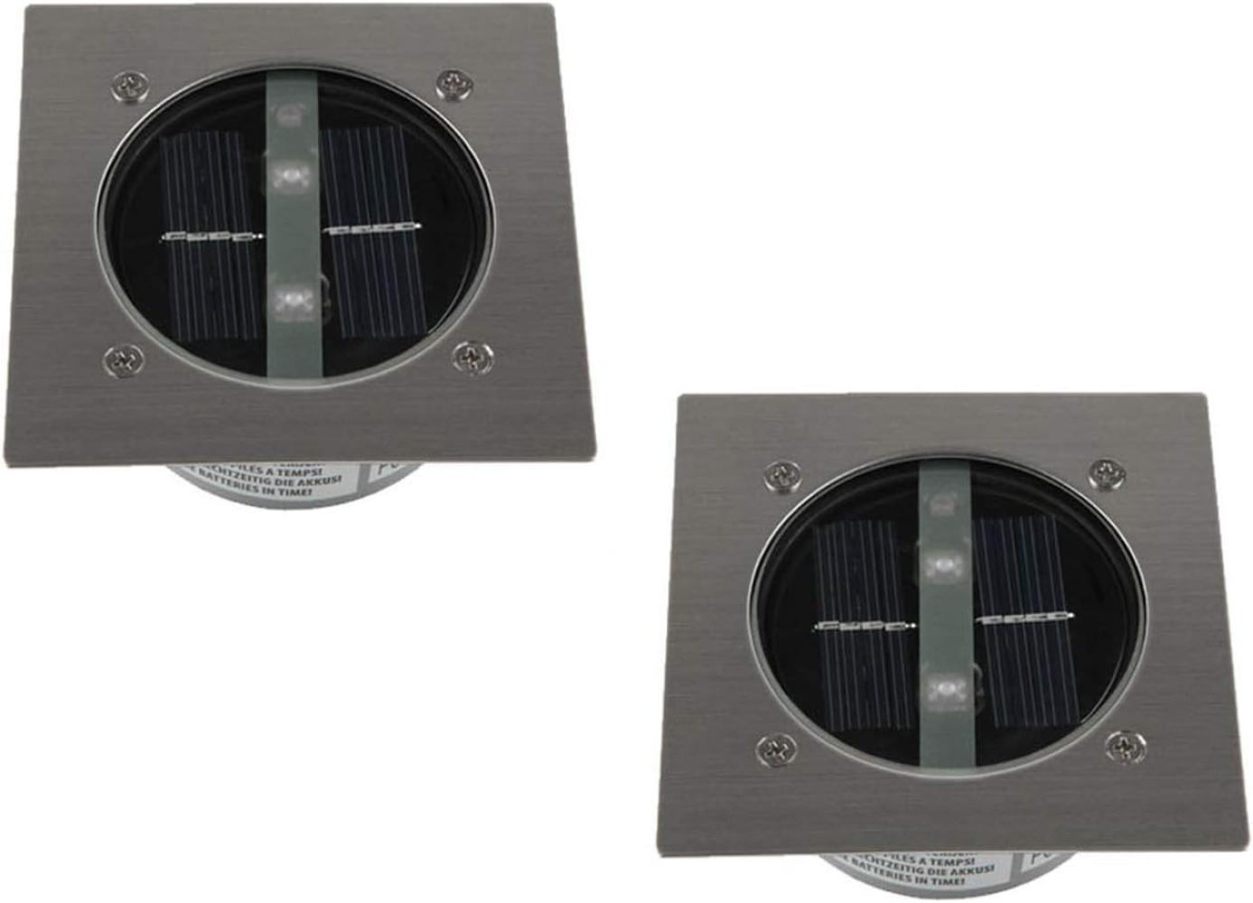 Solar LED Bodeneinbaustrahler 2er SET für Außen, Edelstahl 4-eckig 10x10cm, IP67 Bild 1