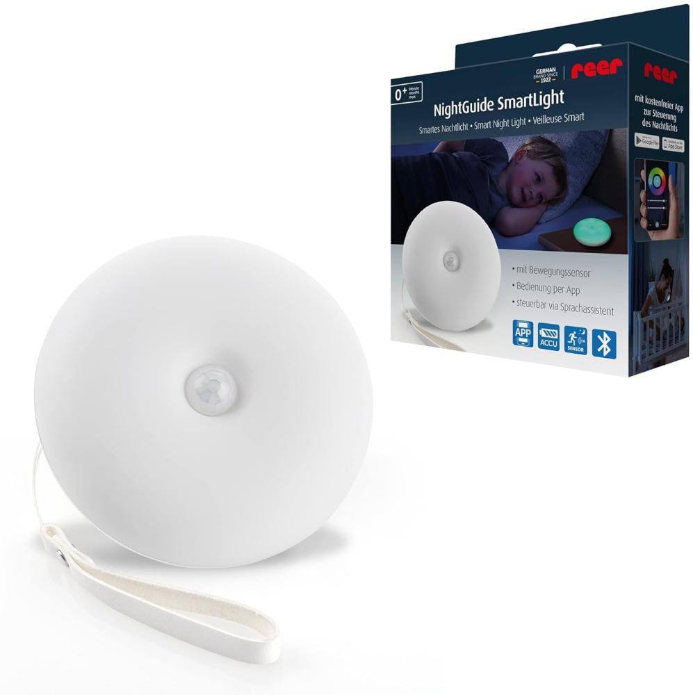 reer NightGuide SmartLight smartes Bluetooth Nachtlicht für Kinder, Steuerung per App, Sprachassistent oder am Gerät, Weiß Bild 1