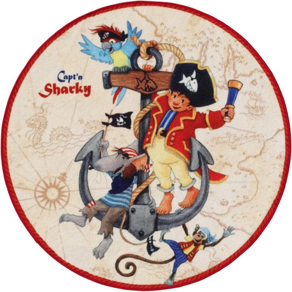 Kinderteppich- Der Pirat "Capt'n Sharky" und seine Freunde 130 x 130 cm Rund Bild 1