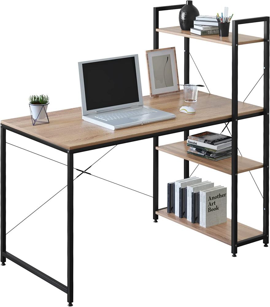 Schreibtisch mit integriertem Bücherregal, eiche-schwarz, 120 x 64 x 120 cm Bild 1