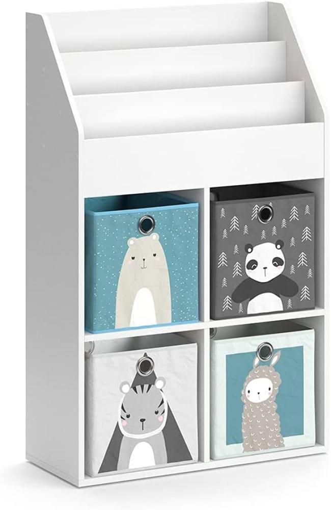 Vicco 'LUIGI' Kinderregal, weiß, mit 3 Fächern für Bücher und 4 Fächern für Faltboxen, inkl. 4 Faltboxen (Panda + Pinguin / Zebra + Tiger / Hase + Bär / Krokodil + Schaf) Bild 1