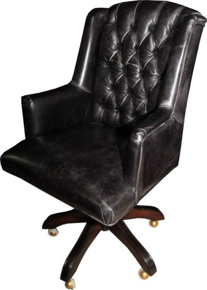 Casa Padrino Luxus Echtleder Chefsessel Büro Stuhl Schwarz Vintage Look Leder Drehstuhl Schreibtisch Stuhl - Chefbüro Bild 1