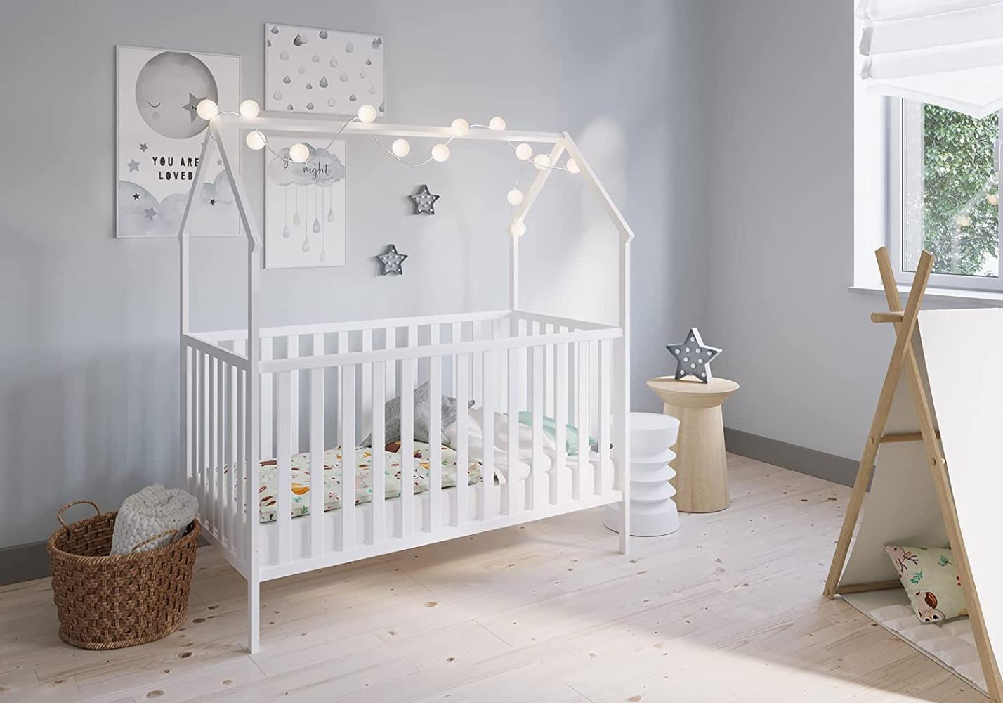 FabiMax 'Schlafmütze' Kinderbett, 70 x 140 cm, weiß, Kiefer massiv, 3-fach höhenverstellbar, umbaubar Bild 1