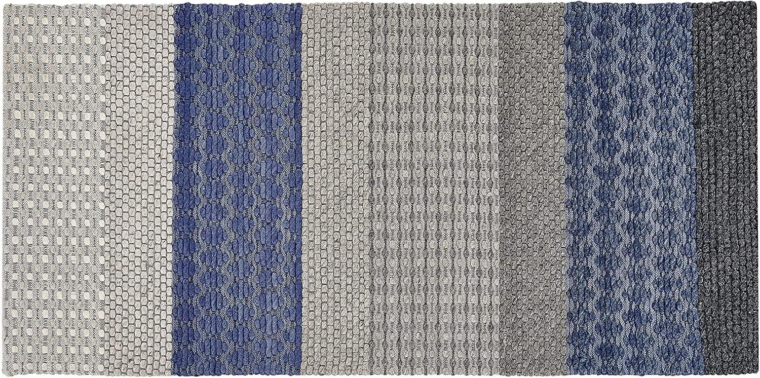 Teppich Wolle grau blau 80 x 150 cm Streifenmuster Kurzflor AKKAYA Bild 1