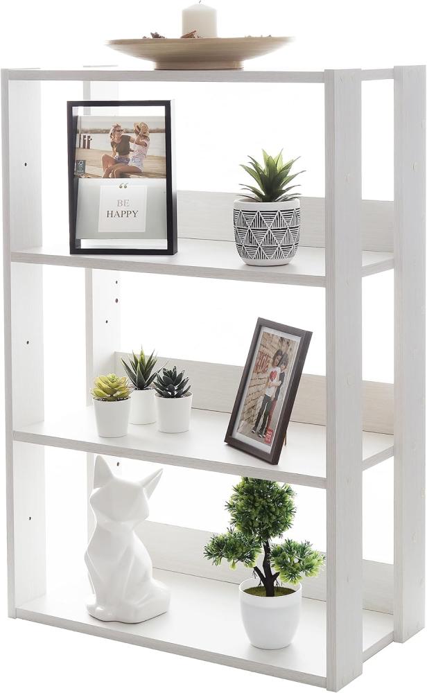 Iris Ohyama, Bücherregal, 3-stufiges Regal, 14 cm breite verstellbare Regale, Stabil, Industriell, Waschküche, Wohnzimmer, Eingangsbereich, Schlafzimmer, Büro - Open Wood Rack OWR-600-Eiche weiß Bild 1