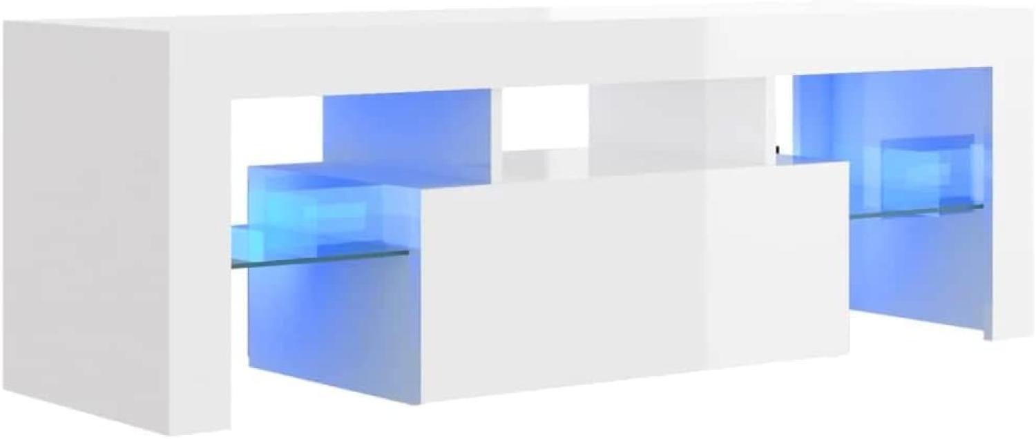 vidaXL TV Schrank mit LED-Leuchten Lowboard Fernsehschrank Fernsehtisch Sideboard HiFi-Schrank TV Möbel Tisch Board Hochglanz-Weiß 120x35x40cm Bild 1
