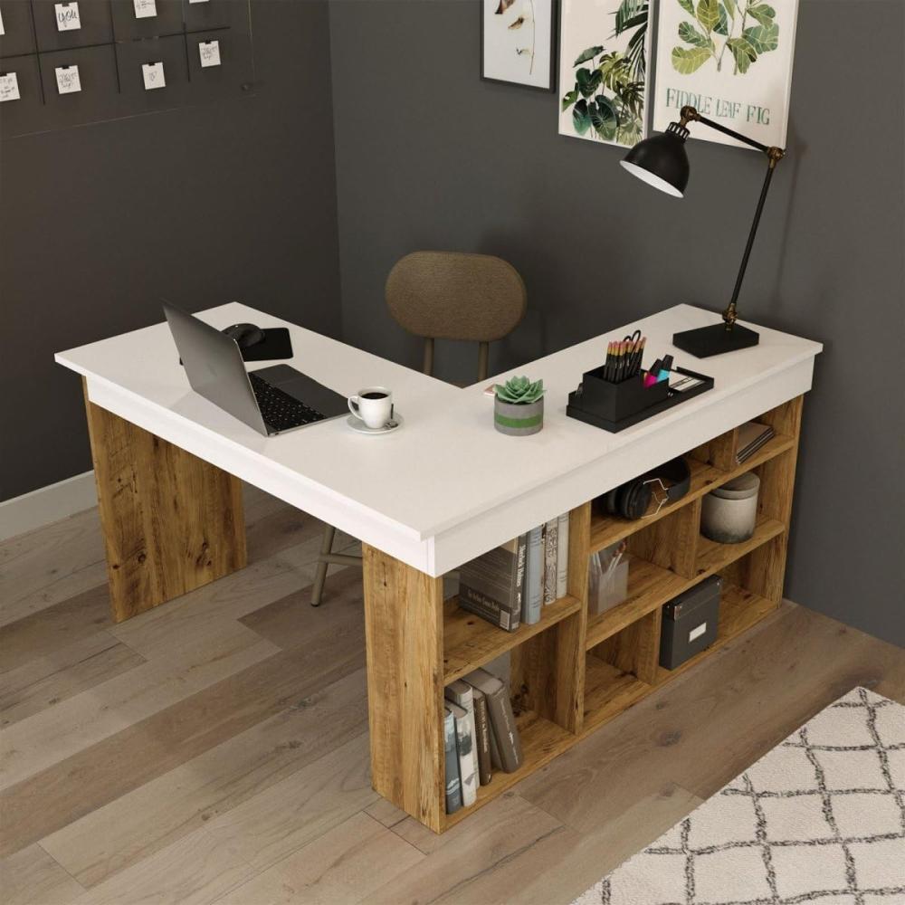 Designer Schreibtisch Tiro Weiß/Holz Bild 1
