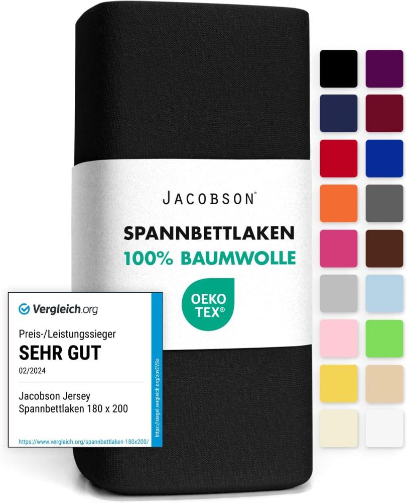 Jacobson Jersey Spannbettlaken Spannbetttuch Baumwolle Bettlaken (120x200-130x200 cm, Schwarz) Bild 1