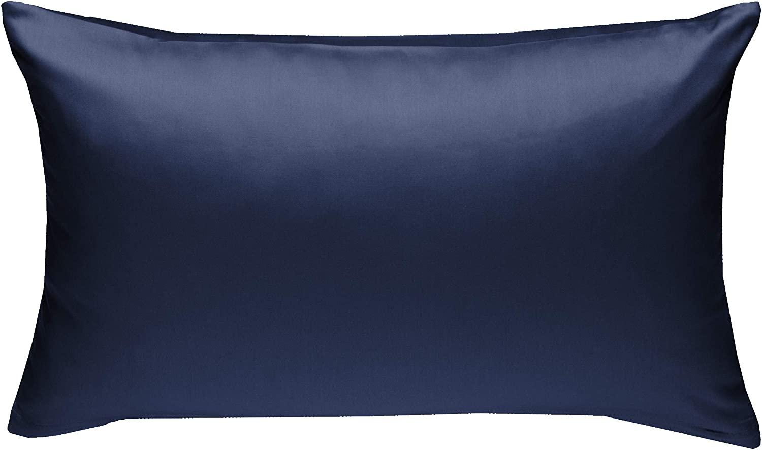 Bettwaesche-mit-Stil Mako-Satin / Baumwollsatin Bettwäsche uni / einfarbig dunkelblau Kissenbezug 50x70 cm Bild 1