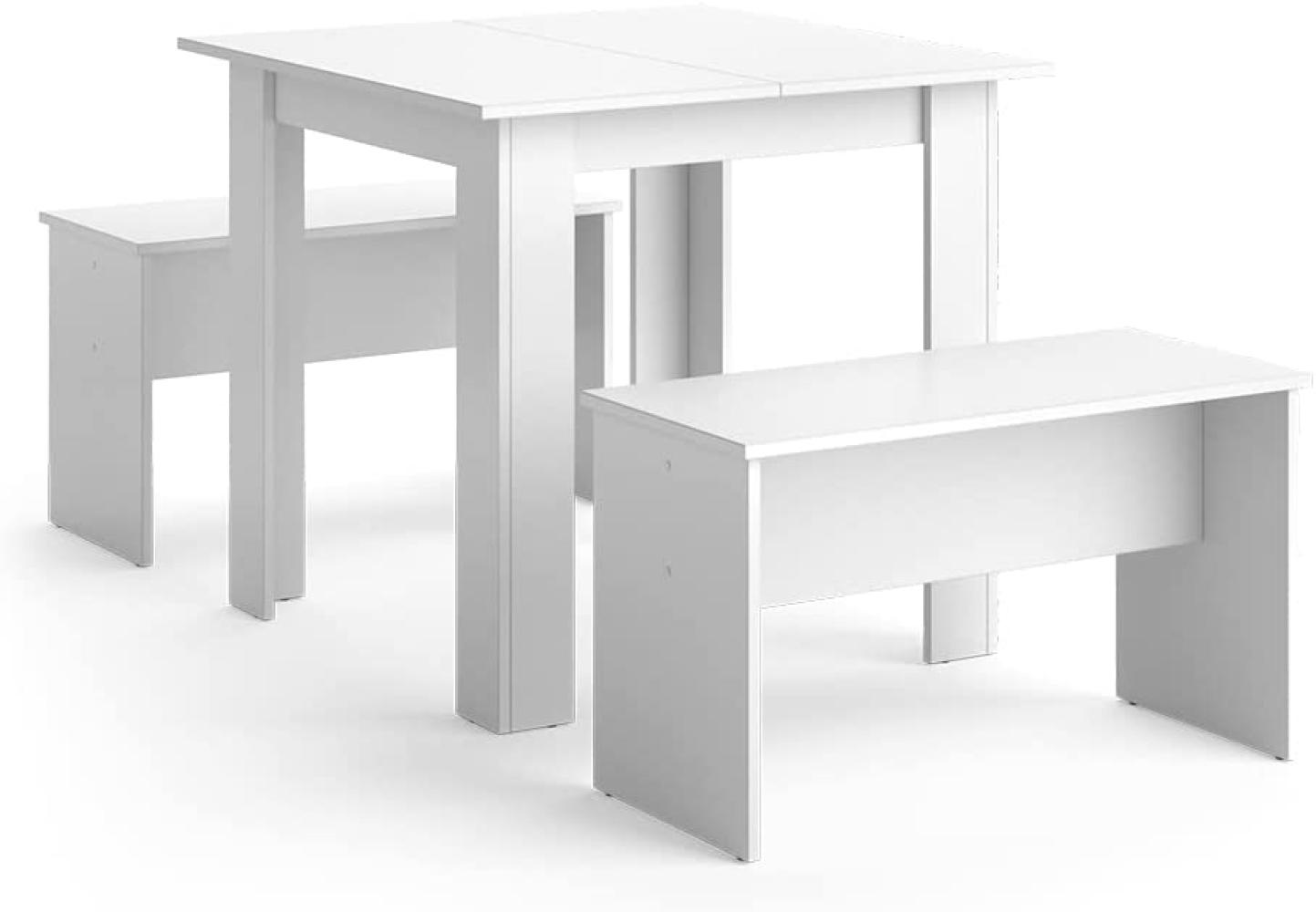 Vicco Tischgruppe Sitzgruppe Esszimmer Sentio Esstisch Sitzbank Weiß 80 cm Bild 1