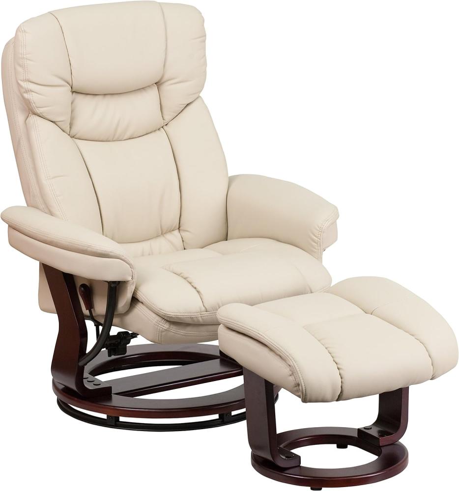 Flash Furniture Ledersessel & Hocker – Bequemer Sessel mit Hocker zum Sitzen aus LeatherSoft-Material – Ideal für die kommerzielle und private Nutzung – Beige Bild 1