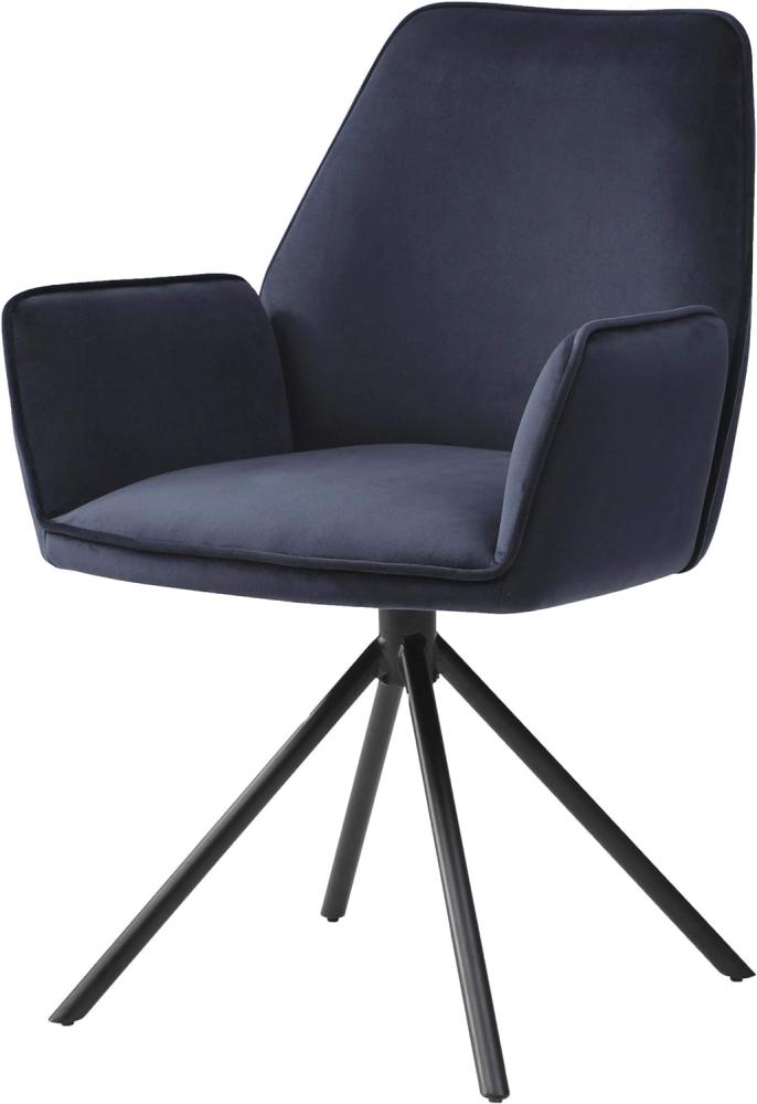 Esszimmerstuhl HWC-G67, Küchenstuhl Stuhl mit Armlehne, drehbar Auto-Position, Samt ~ anthrazit-blau, Beine schwarz Bild 1