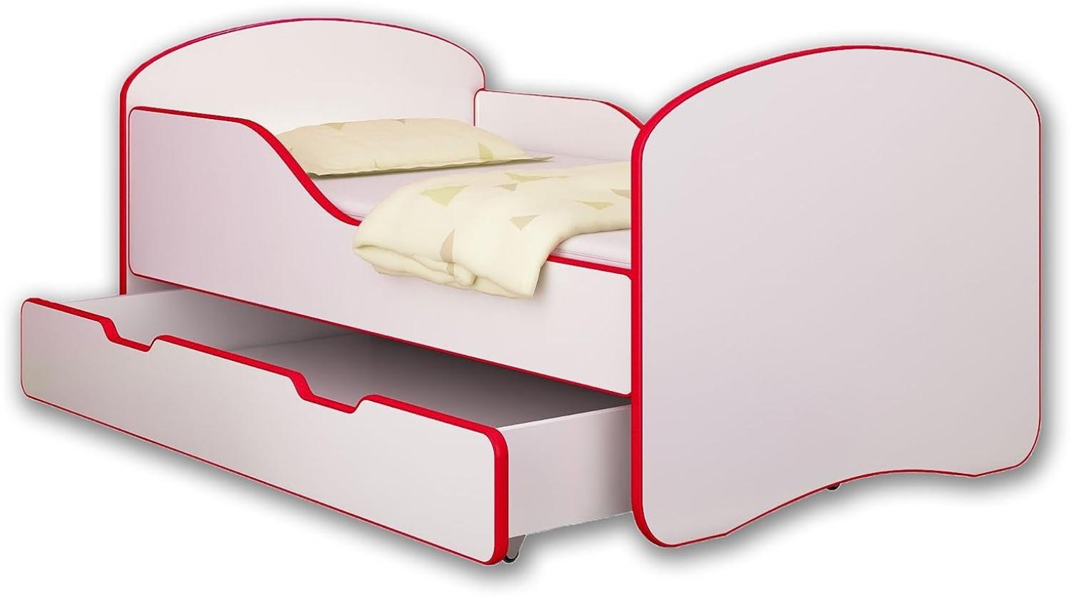 ACMA Jugendbett Kinderbett mit Einer Schublade und Matratze Weiß I 140 160 180 (160x80 cm + Drawer, Rot) Bild 1