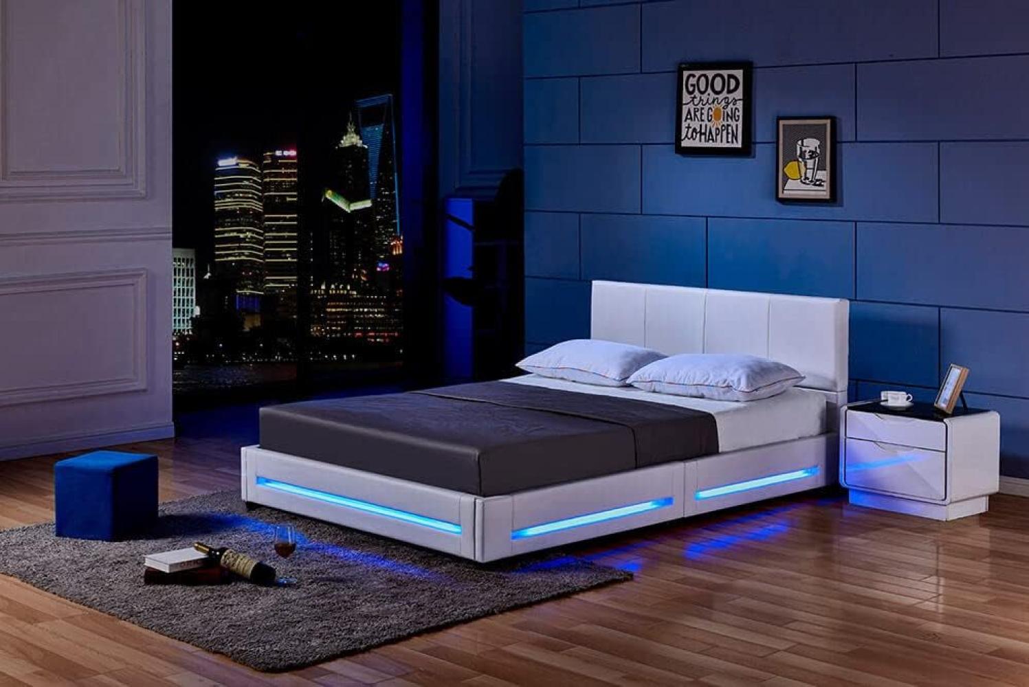 Home Deluxe Polsterbett mit LED-Beleuchtung 'ASTEROID' Weiß 140 x 200 cm, mit Matratze Bild 1