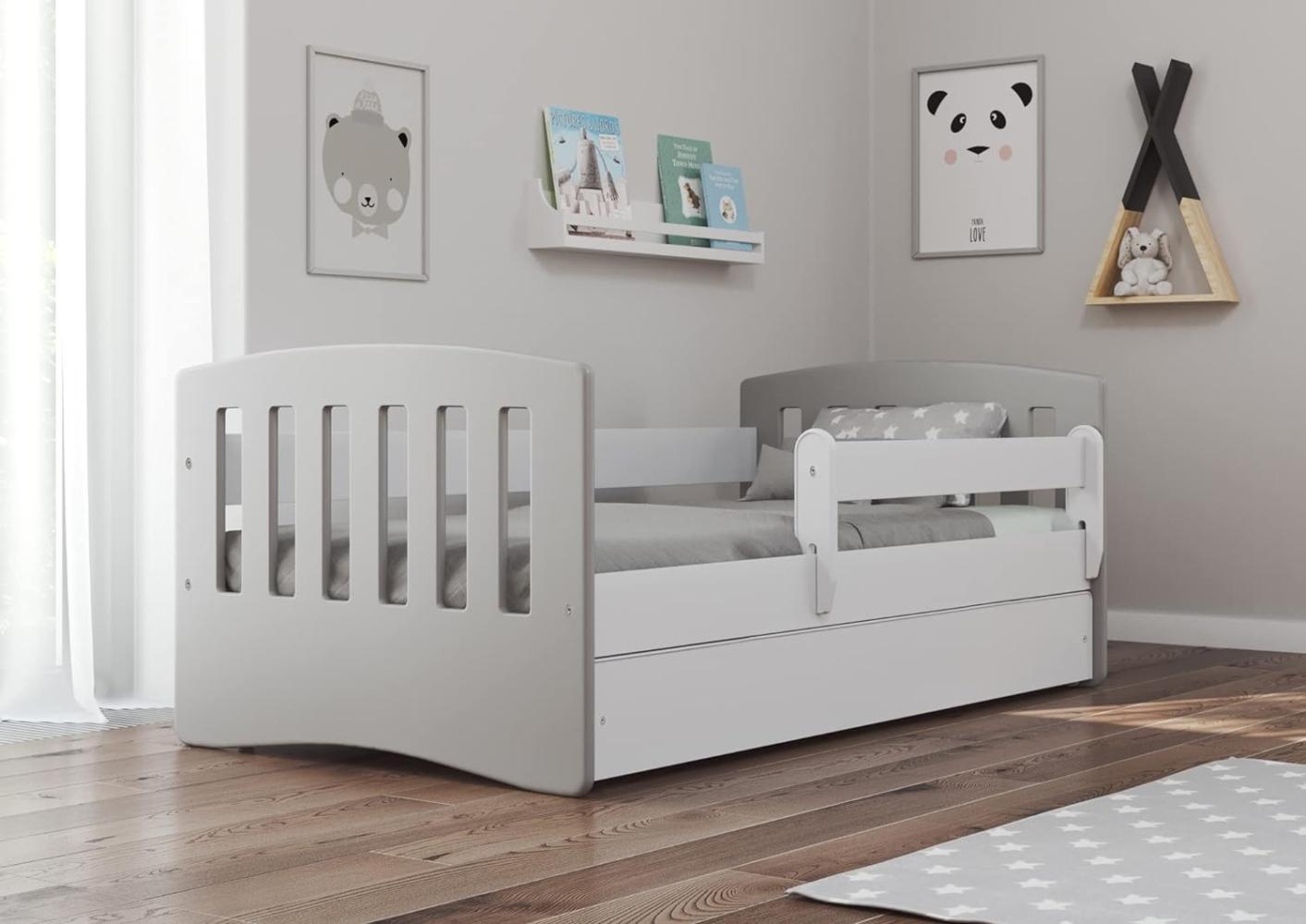 Bjird 'Classic' Kinderbett 80 x 180 cm, Grau, inkl. Rausfallschutz, Lattenrost und Bettschublade Bild 1