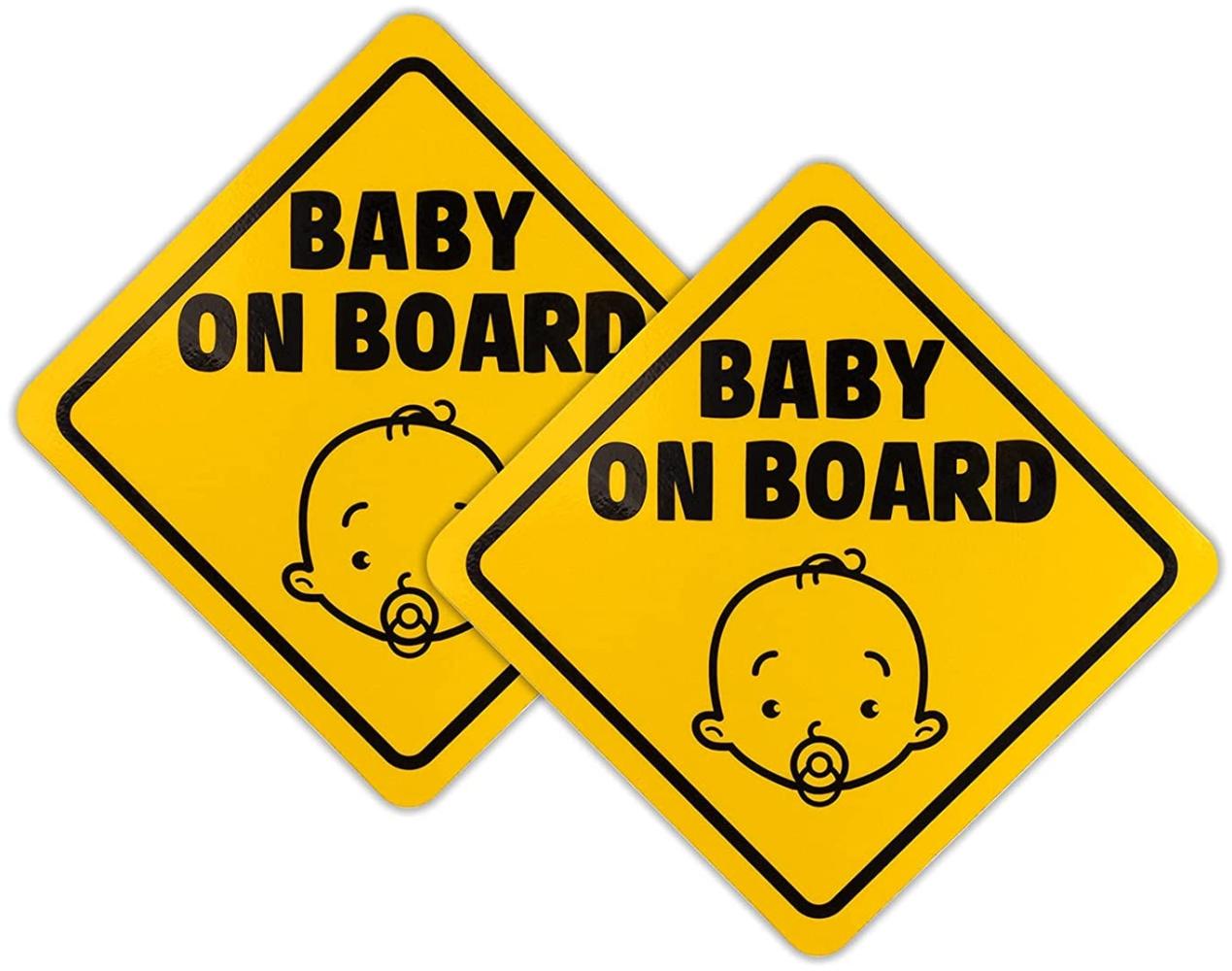 Baby on Board Schild, 2 Stück Baby on Board Magnet Zeichen Auto, Selbstklebend Vinyl Vorsicht Aufkleber für Fahrer, Reflektierend in der Nacht, Wasserdicht(12. 5cm, Gelb) Bild 1